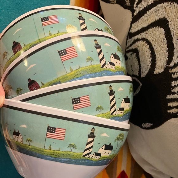 MELAMINE WARREN KIMBLE EVOLUTION  COASTAL BREEZE 12 pc SET  LIGHTHOUSE NAUTICAL - Picture 4 of 9